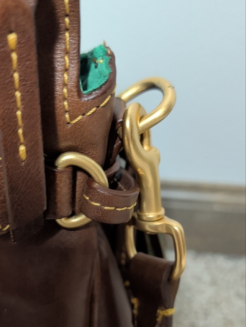 Dooney & Bourke Brown Leather Shoulder Bag with Green Interior - Picture 3 of 15